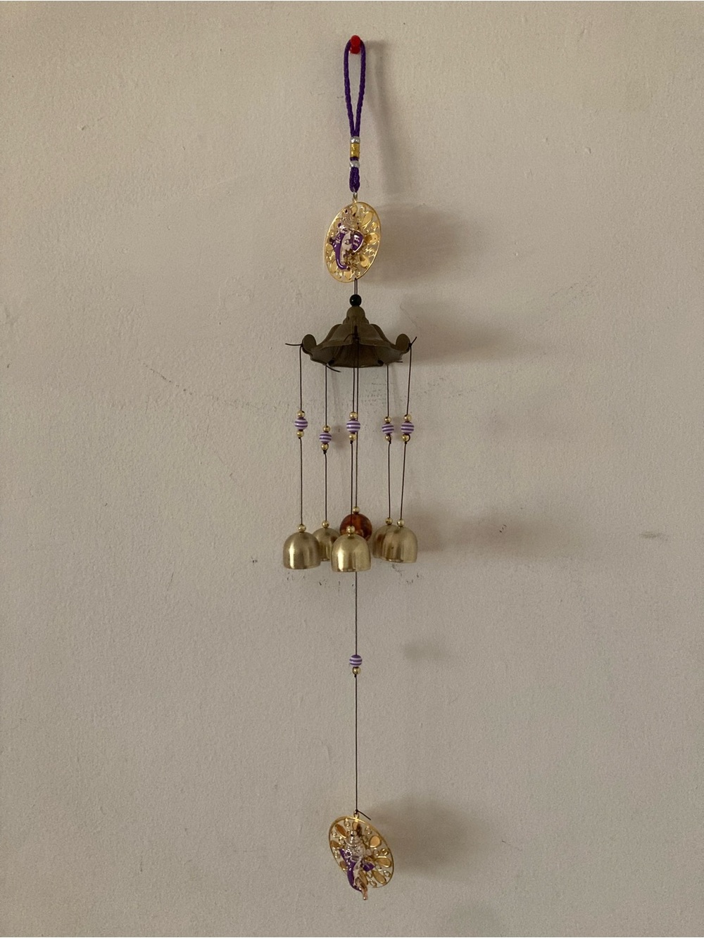 Brass Bell Wind Chime with Purple Accents